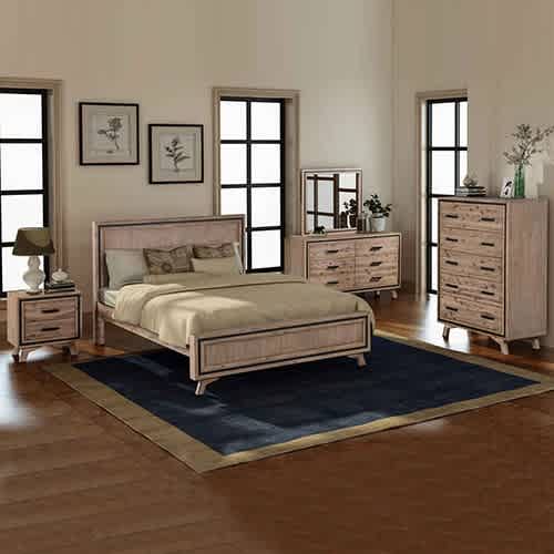 5 Pieces Bedroom Suite Queen Size Silver Brush in Acacia Wood Con... Beds in Landsborough QLD