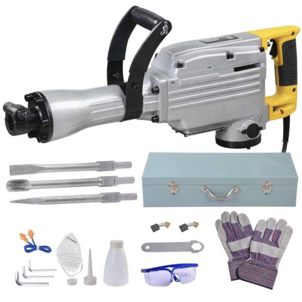 2200W Insulated Electric Jackhammer Demolition Jack Hammer 3 Chisels