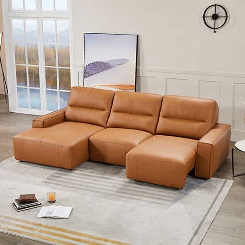 3 Seater Sectional Genuine Leather Sofa Bed King Size Chaise USB