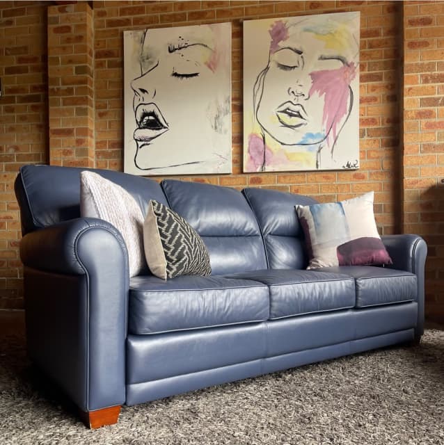 MORAN BENSON INDIGO SIGNATURE BOVINE LEATHER 3 STR SOFA 6K RRP