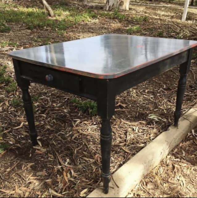 Large Antique Black Painted Turned Leg Dining Table Dining Tables