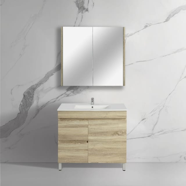 Freestanding Bathroom Vanity With Legs White Oak Wood MDF Board