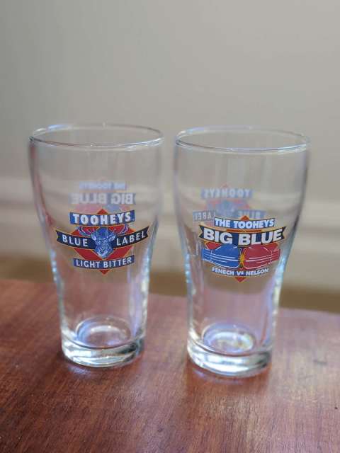 Tooheys Blue Label Light Beer Glasses X4 Boxing Fenech Vs Nelson Big B ...