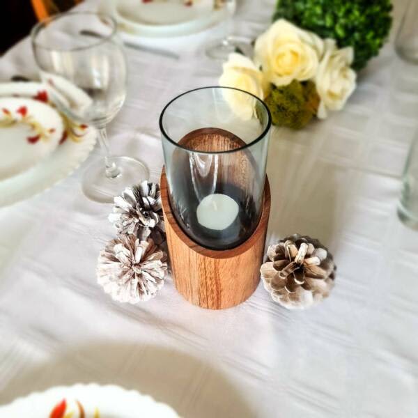 Timber and glass candle holder, handmade, great for weddings, etc