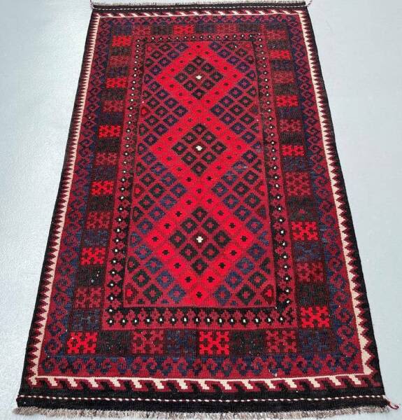 Pure wool nomadic hand woven Afghan Meymaneh kilim rug 2x1.1m Rugs