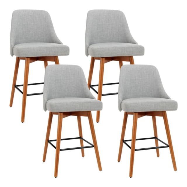 Artiss Set of 4 Wooden Fabric Bar Stools Square Footrest Light