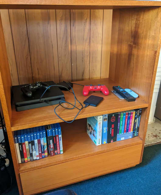 Tall Wooden TV Display Stand Portable on Wheels w/ DrawerSuits Gaming Entertainment & TV