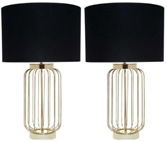 Pair Gold Wire Lamps Black Shade Table & Desk Lamps in Brisbane City