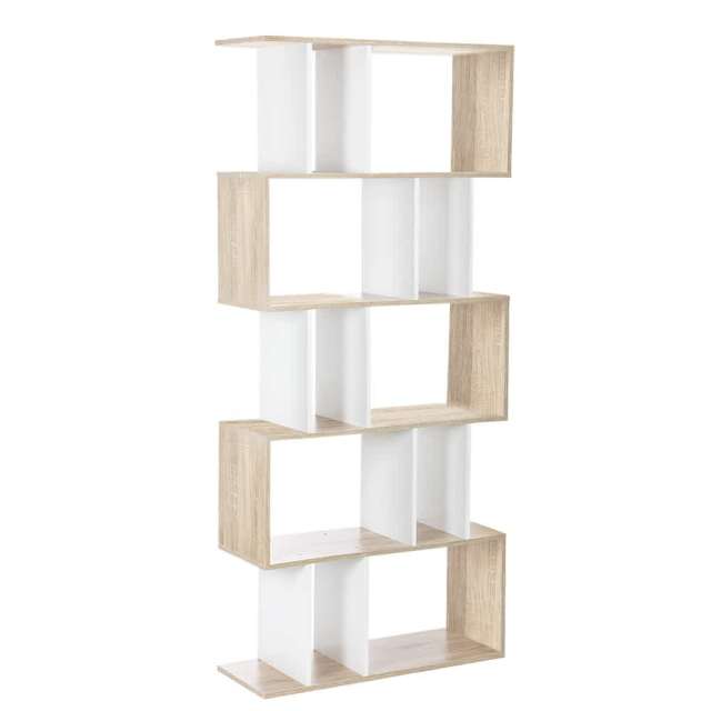 Bookshelf 5 Tiers RITA White and Oak Bookcases & Shelves in