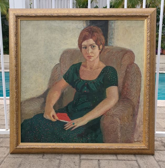 Polish lady in green dress seated oil painting Art Gumtree