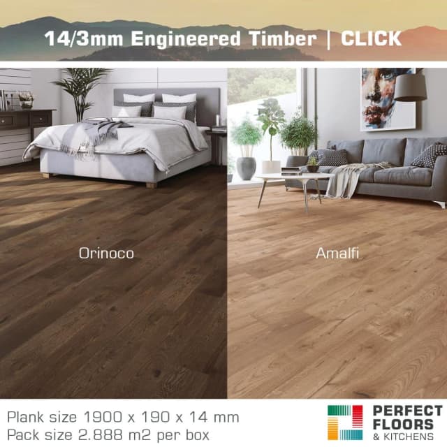 Engineered Timber Flooring, 14/3 mm, Click Riviera Range by Heartridge Building Materials in