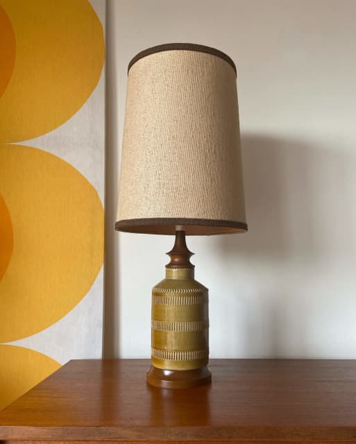 BITOSSI Italian Ceramic & Teak Timber Table Retro Lamp 72cm Table