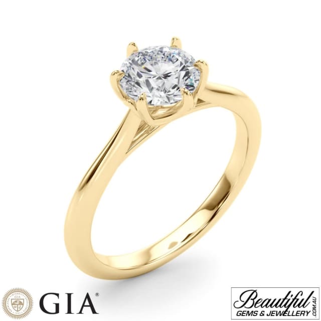 Classic 6Prong 1 Carats Diamond Ring in 18K Yellow Gold with GColour