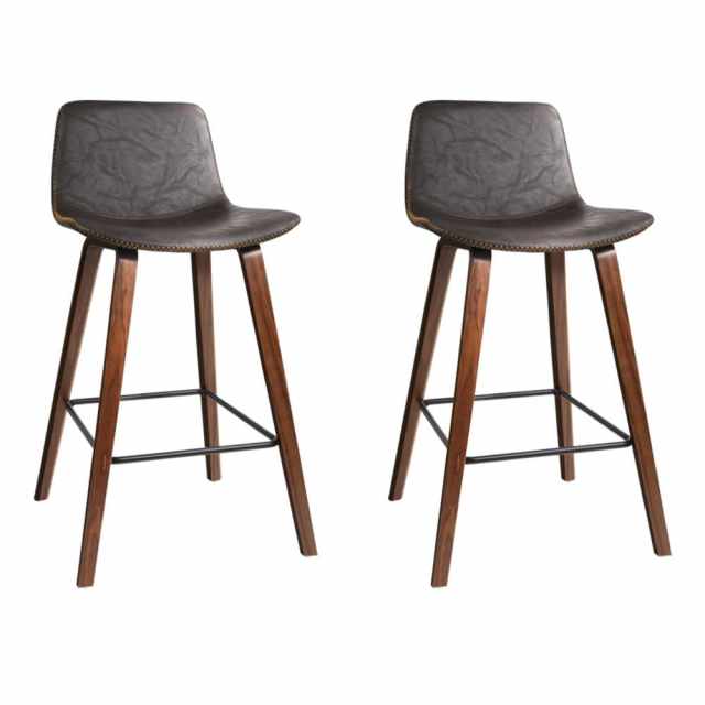 Bar Stools Kitchen Counter Barstools Leather Wooden Chairs x2 Stools