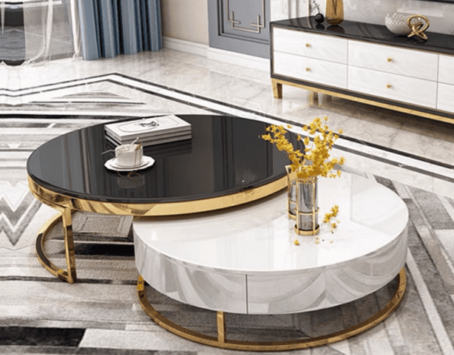 NESTING COFFEE TABLE WITH DRAWERS ROUND WHITE BLACK NEW Coffee Tables