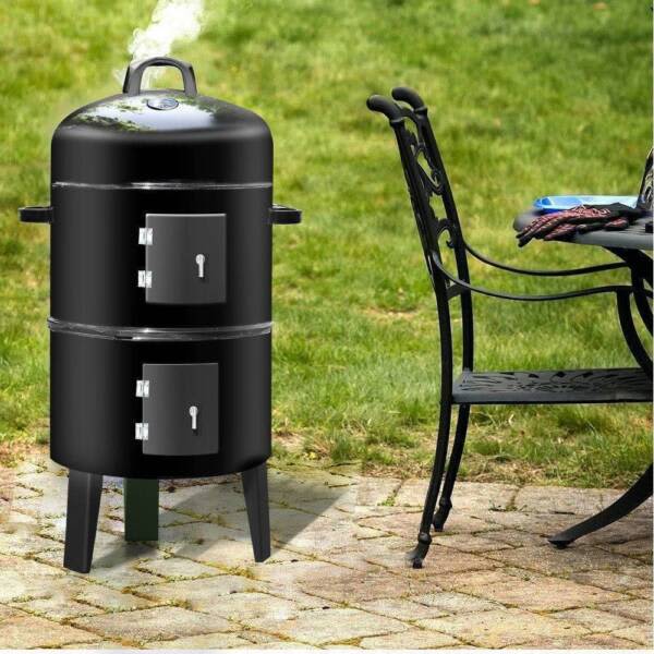 3in1 Portable Charcoal Vertical Smoker BBQ Roaster Grill Steel BBQ