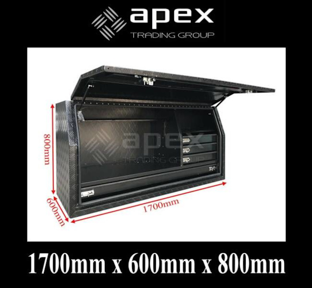 APEX ALUMINIUM BLACK TOOLS BOX DRAWERS TOOLBOX UTE TRUCK 1768FDLDCPBL