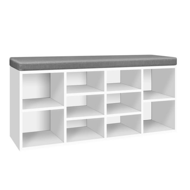 Artiss Fabric Shoe Bench with Storage Cubes White... Bookcases