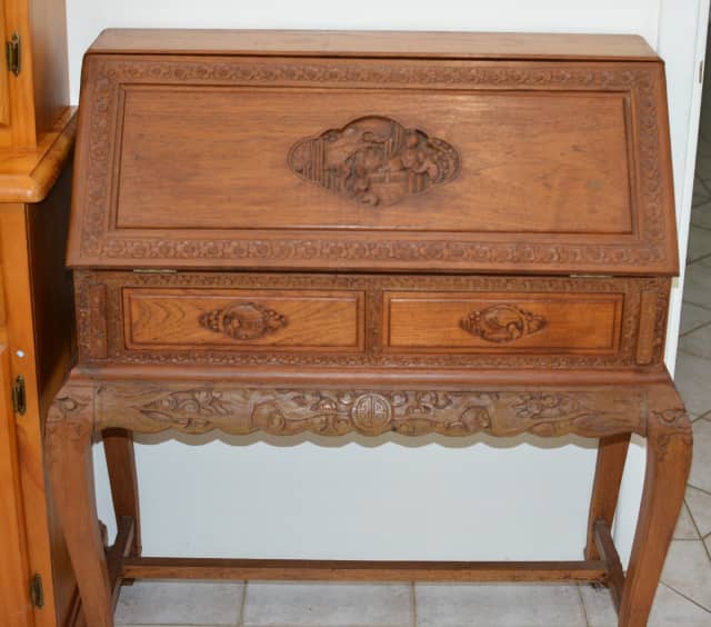 Desk & Chair Rare Antique Chinese Beautifuly Carved Ornate Wood | Desks ...