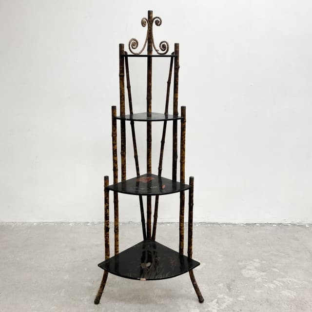Antique Victorian Tiger Cane and Japanese Lacquer Corner Shelf