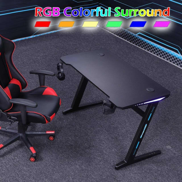 120cm RGB Embeded Gaming Desk Home Office Carbon Fiber Led Lights