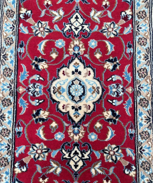 3m long wool floral hand knotted Persian Nain hall runner rug Rugs