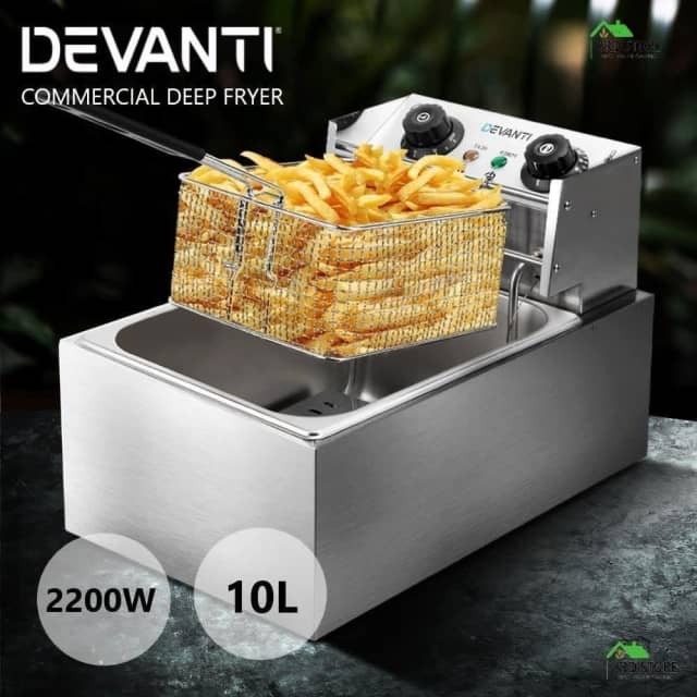 Devanti Commercial Electric Deep Fryer 10L Basket Chip Cooker Stainles