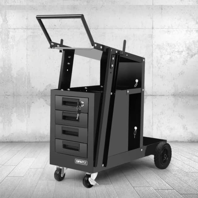 Giantz 4 Drawer Welding Trolley Black Tool Storage & Benches