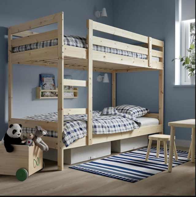 MYDAL Bunk bed frame, pine, Single including two single mattresses