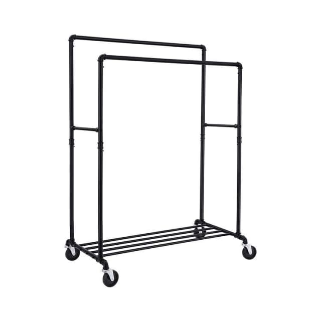 SONGMICS Industrial Pipe with Double Hanging Rail Clothes Rack onWheel