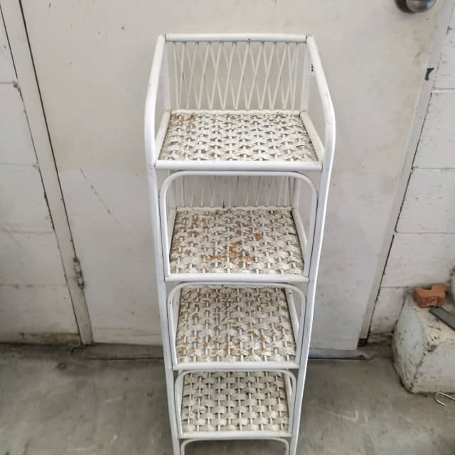 White rattan four tier display stand/ storage shelf. Other Furniture