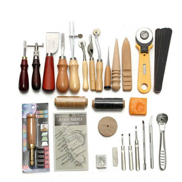 37 Pcs Leather Craft Tools Kit Hand Sewing Carving Stitching Punch