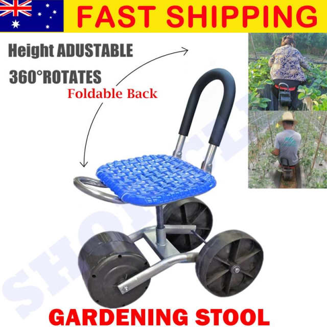 3/4 Wheels PORTABLE HEIGHT ADJUSTABLE Folding GARDENING SEATS STOOL KN