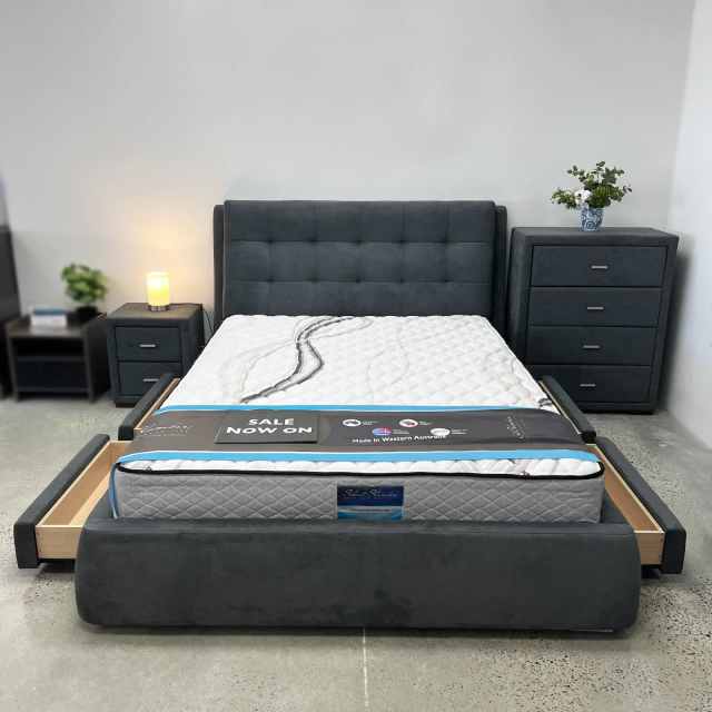 Exdisplay Cruz Dark Grey Storage Bed Frame with 4 Drawers Beds in