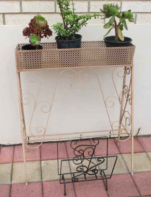Vintage retro wrought iron Plant rack $85 and magazine rack $45 ...