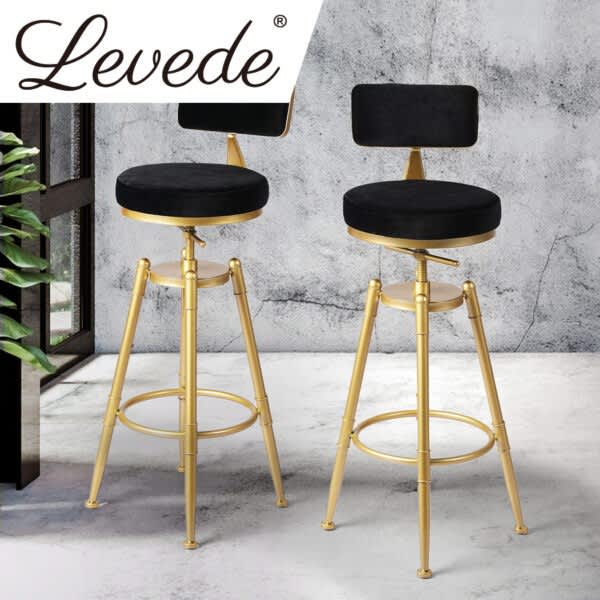 Levede Bar Stools Kitchen Stool Chair Swivel Barstools Velvet Padded