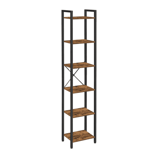 VASAGLE Narrow Bookcase Small 6Tiers Bookshelf Industrial Rustic
