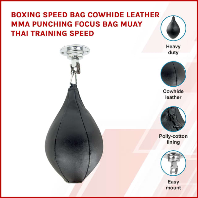 Boxing Speed Bag Cowhide Leather MMA Punching Focus Bag Muay Thai Training Speed 