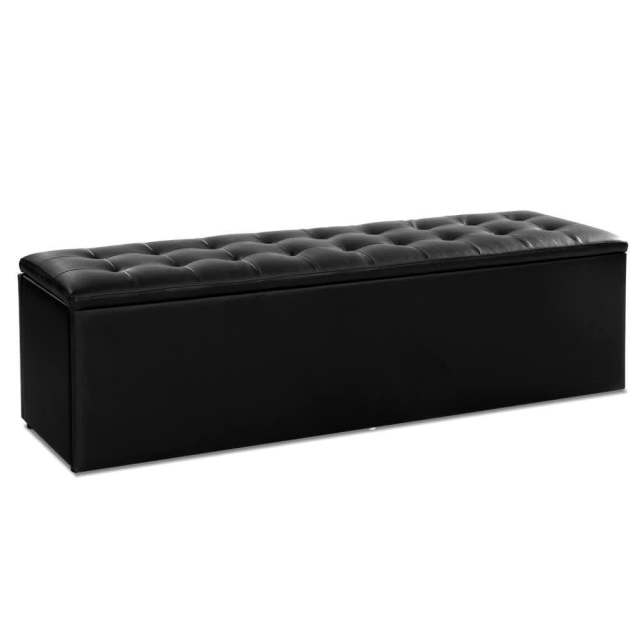 Artiss Storage Ottoman Blanket Box 140cm Leather Black Sofas in
