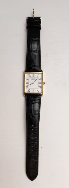 Seiko Gold Tone & Black Leather Strap Men's Rectangular Watch - SWR052  | Watches | Gumtree Australia Brisbane South West - Eight Mile Plains |  1310200149