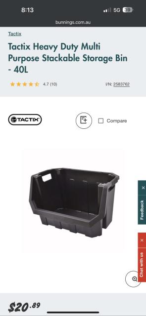 Tactix Heavy Duty Multi Purpose Stackable Storage Bin 40l Tool