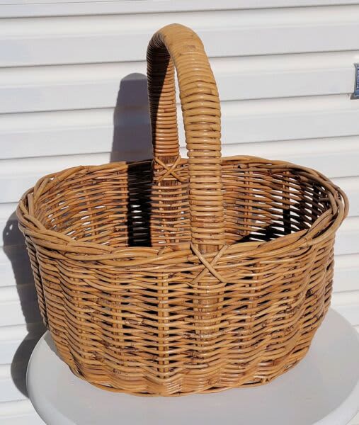 Large Vintage Cane Shopping / Market Basket Miscellaneous Goods