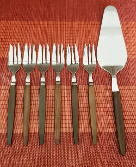 1960s MCM Teak Cake Set,Scandinavian Design,Cake Forks,Cake Cutlery
