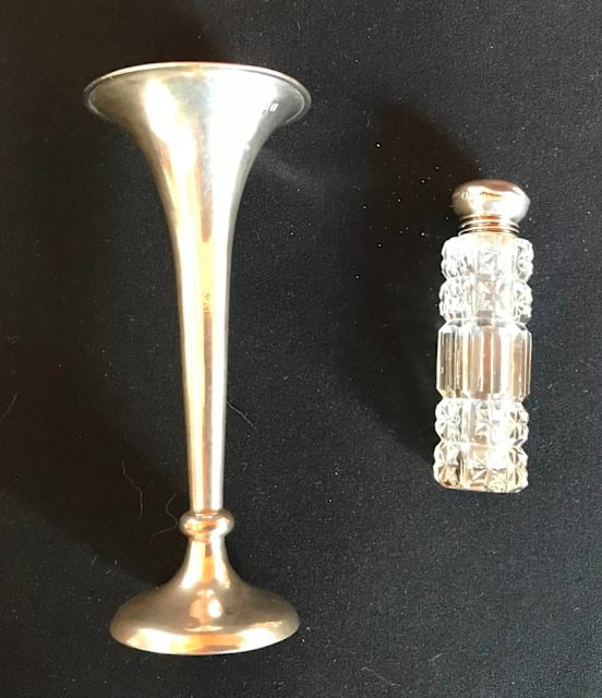 Antique sterling silver vase & sterling silver top perfume bottle