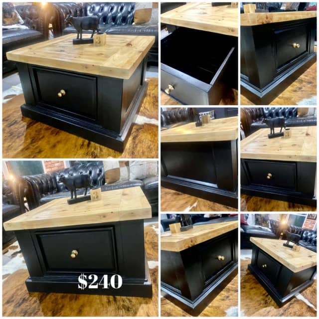 Refurbished solid Black Hamptons coffee table. Coffee Tables