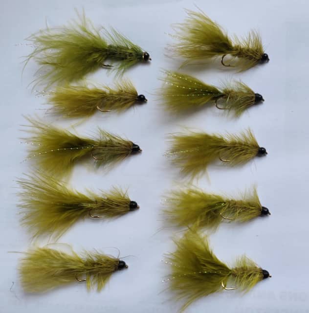 Trout fishing flies. Olive Tungsten Bead Head Woolly Buggers x 10 ...