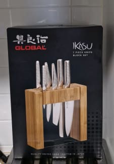 NEW GLOBAL 7PC IKASU BAMBOO KNIFE BLOCK SET 7 PIECE KNIVES