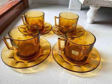 4x Arcoroc Verre Trempe Cup Saucer Amber Glass France Other Kitchen Dining Gumtree Australia Gold Coast City Benowa