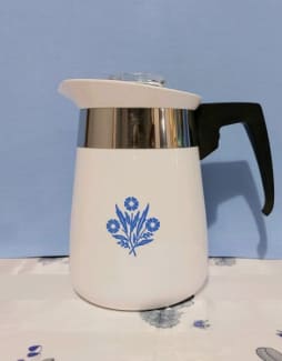 Vtg Corning Ware Blue Cornflower 4 Cup Perculator With Basket Stove Top 