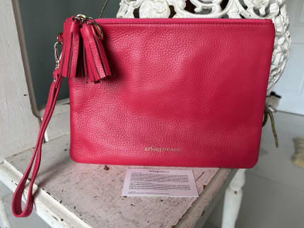 ARLINGTON MILNE Hot Pink Leather Clutch Handbag Bag